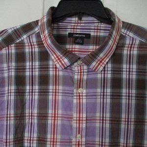 Claiborne Mens S/S Multicolor Cotton Plaid Casual Shirt - Size 4XLT